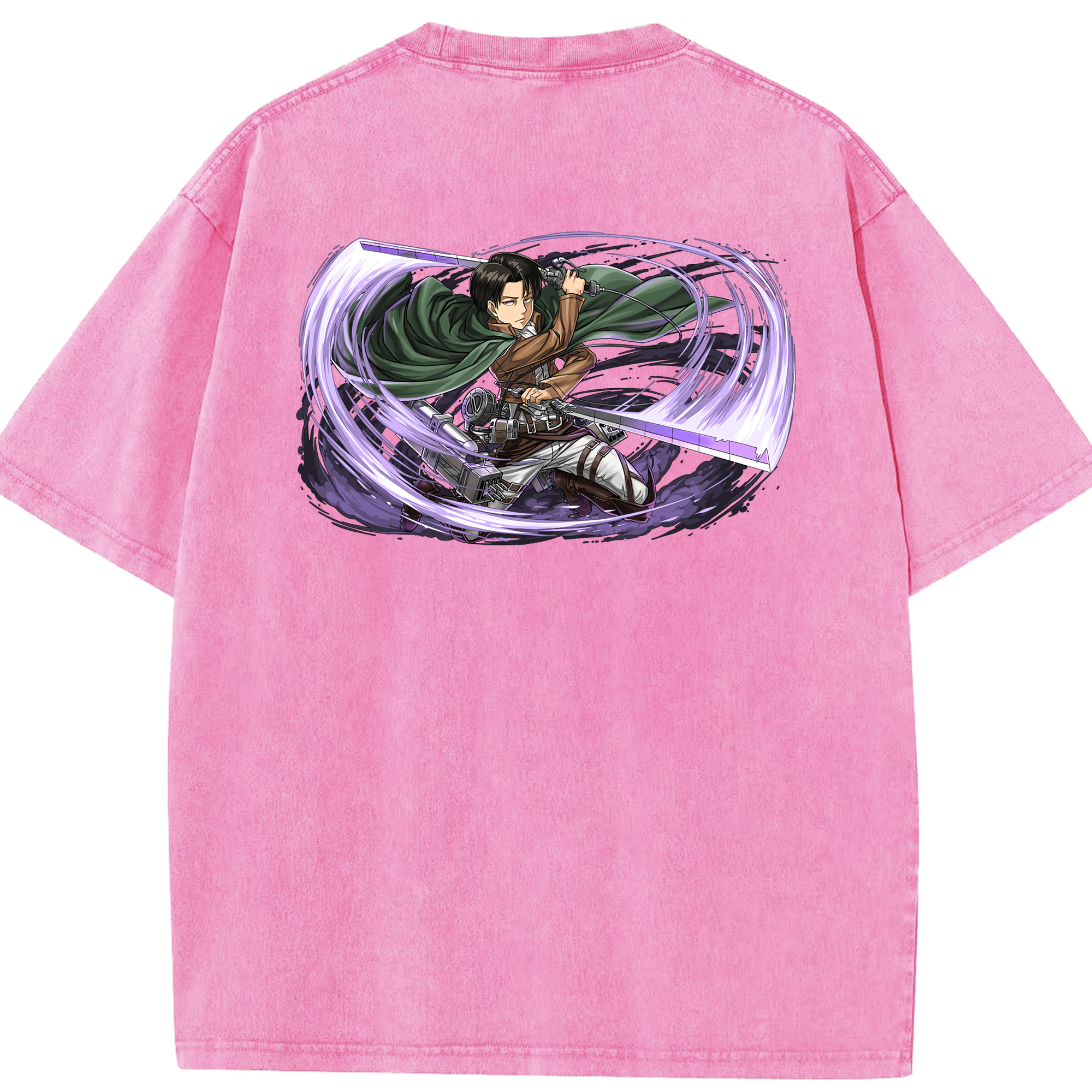 （画像用） 進撃の巨人 リヴァイ·アッカーマン Attack on Titan Levi Ackerman 綿100% ヴィンテージ風 半袖Tシャツ（背面プリント）